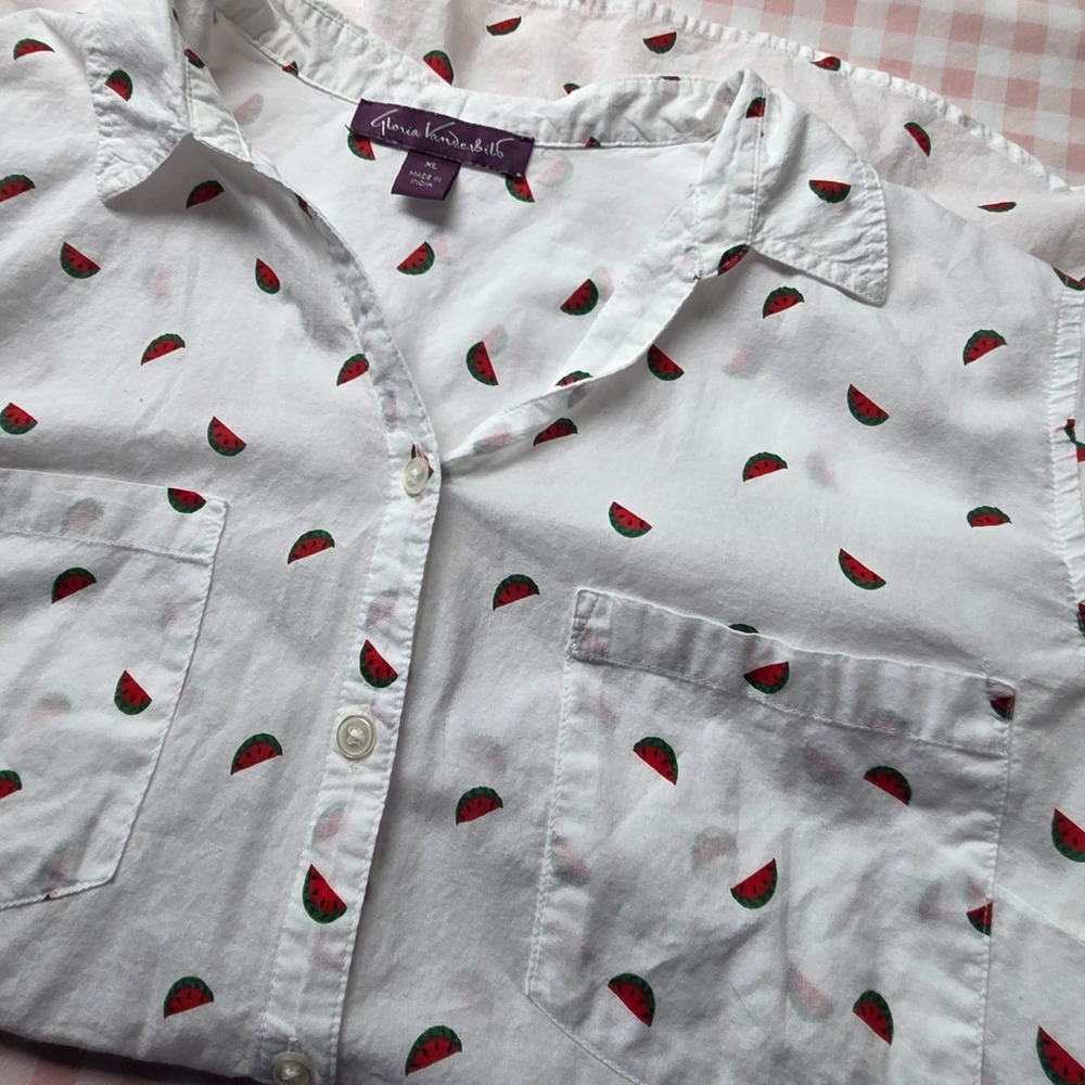 Watermelon Print Button Down Shirt Grandmillennial Fruitcore Cottagecore XL